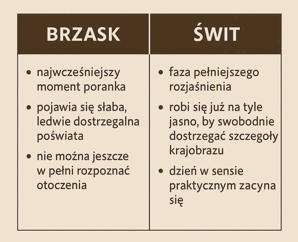 Brzask a świt - różnice - Infografika